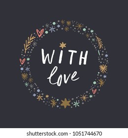 Vector sign in the patterned frame.
Postcard template.
Decor elements. Good for gift cards. Clipart. Isolated.