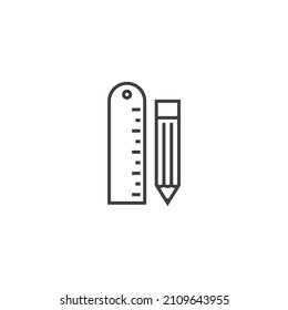 Vector sign of the Pencil and ruler symbol is isolated on a white background. Pencil and ruler icon color editable.