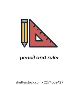 Vector sign pencil and ruler symbol is isolated on a white background. icon color editable.