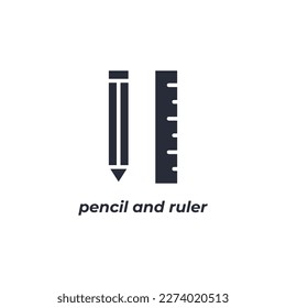 Vector sign pencil and ruler symbol is isolated on a white background. icon color editable.