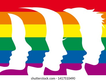 Vector sign people with rainbow. Peace or gay pride parade concept