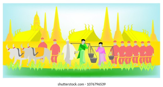 Vector sign perform for an auspicious beginning for planting season in the Royal Plowing Ceremony,illustration
