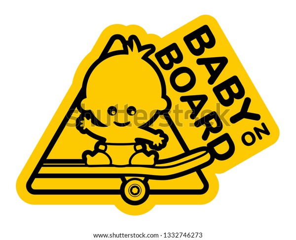 ベクターサイン スケートボードの絵の赤ちゃん Text 赤ちゃんが乗っています 白い背景 のベクター画像素材 ロイヤリティフリー