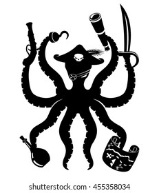 Vector sign. Pirate octopus.