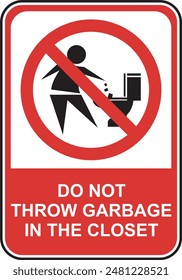 vector sign prohibiting throwing rubbish in the toilet