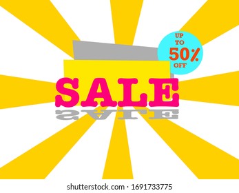 Vector sign promotion sale up to fifty percent off, deal offer advertising poster flat yellow and white modern design background textures 