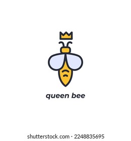 El símbolo de abeja reina de signos vectores está aislado en un fondo blanco. color de icono modificable.