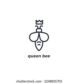 El símbolo de abeja reina de signos vectores está aislado en un fondo blanco. color de icono modificable.