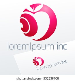 Vector sign with red apple. Logotype for Business, Ecology and Cosmetics.