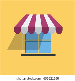 Vector sign red awning on window, flat design