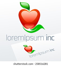 Vector sign with red fruit. Logo for Cosmetics, Ecology activity