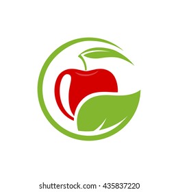 Vector Sign With Red Fruit. Logo For Cosmetics, Ecology Activity, Food Company.