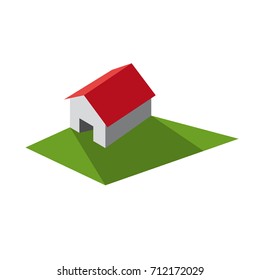Vector sign  red house on grass