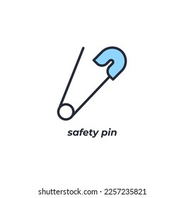 Vector sign safety pin symbol is isolated on a white background. icon color editable.