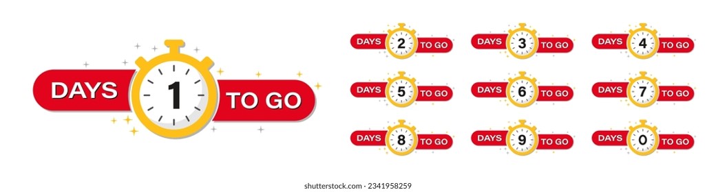 Vector Sign for sale - number of days left. Stopwatch with days to go sign.