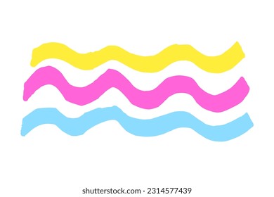 Vector sign of sea waves image. Colorful brush strokes of paint marker isolated on white background. Hand drawn vector illustration for summer prints, clothes, apps. Ornamental icon. Highlighter line