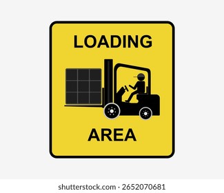 Cartel de Vector que muestra la carretilla elevadora en un área de carga. Utilizado para zonas industriales y ubicaciones de logística