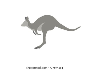 Silueta vectorial de canguro gris aislada en un fondo blanco. Ilustración de estilo plano. Símbolo de Australia.