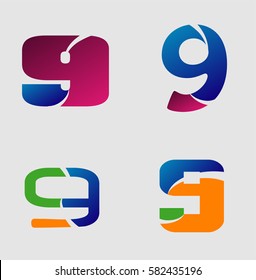 Vector sign spherical number 9 set

