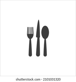 Vector sign of the Spoon, fork and knife symbol is isolated on a white background. Spoon, fork and knife icon color editable.