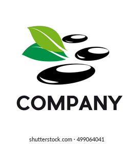 Vector sign stones and leaf. Spa, yoga and relax concept