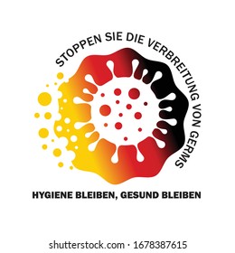 Signo vectorial para detener la propagación de gérmenes en Alemania en negro rojo y amarillo gradiente de color 