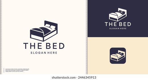 Vector sign stylized bed logos with pillows and duvet concept.