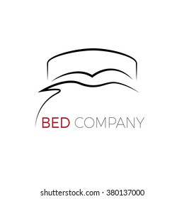 Vector sign stylized bed with pillows and duvet