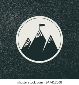 Vector sign success, leadership concept with mountain landscape.