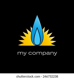 Vector sign sun and flame gas on black background