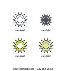Signo vectorial del símbolo de la luz solar aislado en un fondo blanco. color de icono modificable.