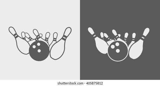 Vector sign or symbol with bowling ball knocks down pins.