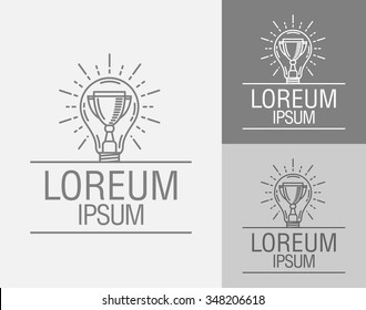 Vector sign template. Cup winner logo. The idea of achieving victory. Cup in a glowing light bulb.