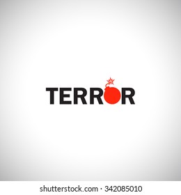 Vector sign of terror. The letter O in the form of bomb.