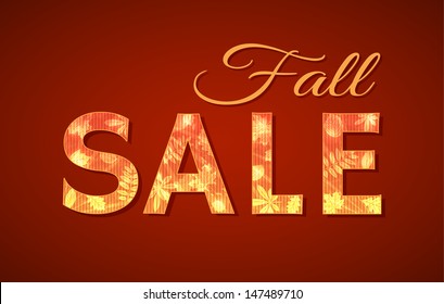 Vector sign with text Fall Sale with autumn leaves for seasonal sale