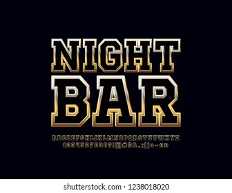 Firma vectorial con barra de texto nocturna. Chic Black and Gold Font. Letras, números y símbolos de alfabeto metálico.