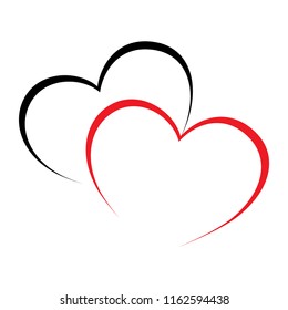 Vector sign two hearts. Two Red love heats symbol. Flat design.