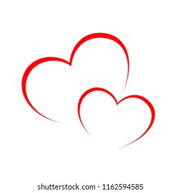 Vector sign two hearts. Two Red love heats symbol. Flat design.