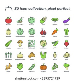 Vector sign of the veggies icon set isolated on a white background. symbol color editable.