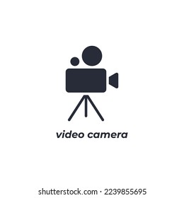 Vector sign video camera symbol is isolated on a white background. icon color editable.