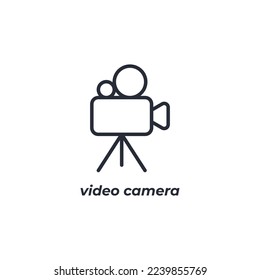 Vector sign video camera symbol is isolated on a white background. icon color editable.