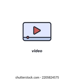 Vector sign of video symbol is isolated on a white background. icon color editable.