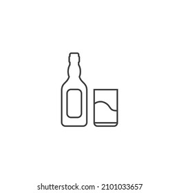 Vector sign of the Wine bottle with wine glass symbol is isolated on a white background. Wine bottle with wine glass icon color editable.
