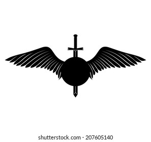 Vector sign. Wings and sword.
