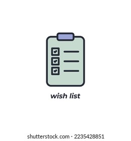 Vector sign wish list symbol is isolated on a white background. icon color editable.
