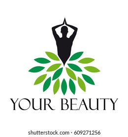 Vector sign woman and leaves. Beauty and health concept