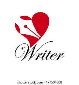 Vector sign writer. Fountain pen in a heart. Love story