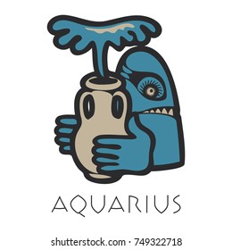Vector sign of the zodiac. Aquarius in the form of funny monster in flat style. Icon for astrological horoscope