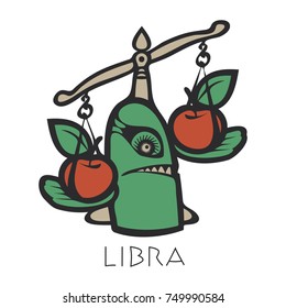 Vector sign of the zodiac. Libra in the form of funny monster in flat style. Icon for astrological horoscope