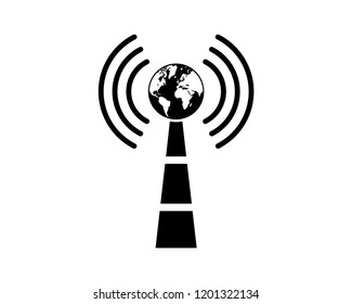 Vector Signal Tower with the World Sign Symbol Icon Logo design Inspiration